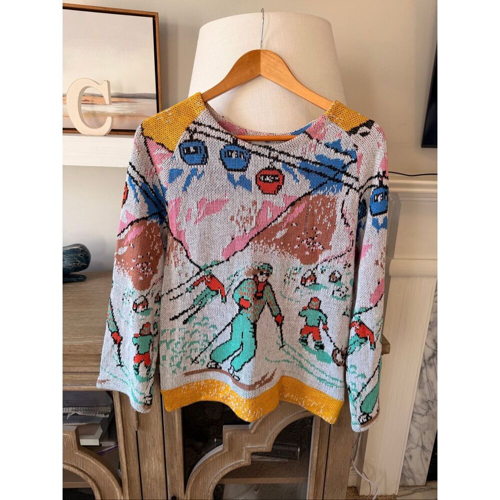 RARE Koch Vintage-Inspired Ski Scene Knit Sweater Size Small‎
